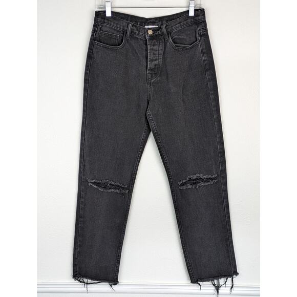 Princess Polly Jeans Denim Ripped Distressed Straight Button Fly Black Size 8 - Picture 4 of 14